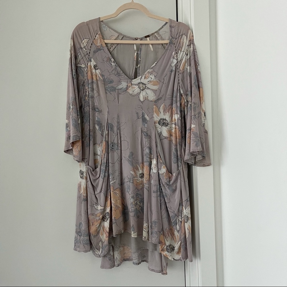 Free People Printed Cutout Crochet-Detail Mini Dress